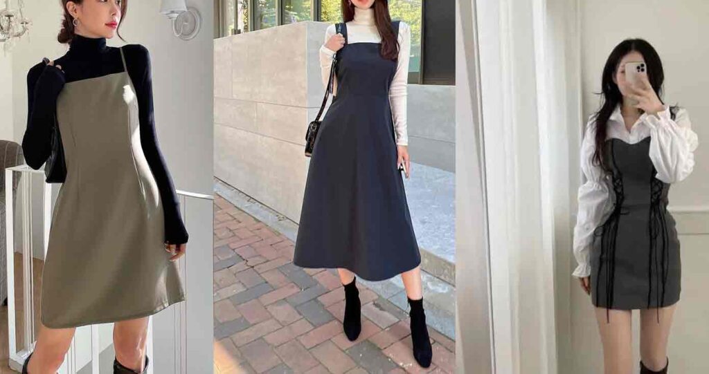 Esta es la ropa que necesitas en tu closet para crear outfits al estilo de la moda coreana 5 Moda coreana: Vestidos encima de blusa